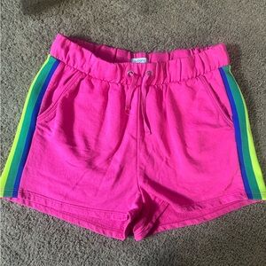 crown & ivy Pink Athletic Shorts with Blue and Green Stripes